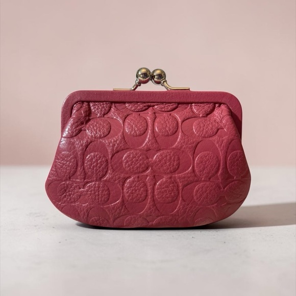 Coach Handbags - Coach Embossed Leather Kiss-Lock Coin Purse in Sunset Red, NWT